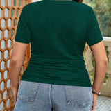 Camiseta basica casual de verano con cuello en V, plisada en los laterales, para as grandes