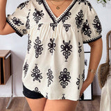 Frenchy Blusa floral de verano con cuello en V suelto y mangas cortas para mujeres de a grande en vacaciones