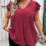 CURVE+ Blusa de a grande con mangas murcielago y estampado de lunares rojos