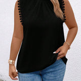 Blusa de cuello alto con encaje Guipure y a grande