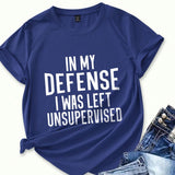 Camisetas divertidas, en mi defensa me quede sin supervision, camiseta grafica humoristica, camiseta de manga corta informal de verano con frases sarcasticas para regalo de cumpleanos, camiseta de gimnasio, camiseta de entrenamiento