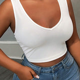 Top de Tanque Blanco Casual para Mujeres que se combina con todo con Escote en pico pronunciado y rayas verticales seys, ideal para festivales de musica, as grandes