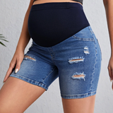 Maternidad Shorts en De Jean de cintura ajustable desgarro crudo