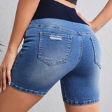 Maternidad Shorts en De Jean de cintura ajustable desgarro crudo