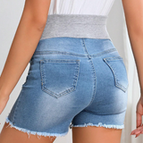 Maternidad Shorts De Jean desgarro bajo crudo ajustable de cintura ancha
