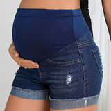 Maternidad Shorts en De Jean de cintura ajustable desgarro bajo de doblez