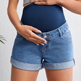 Maternidad Shorts en De Jean ajustable de cintura elastica bajo de doblez