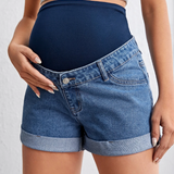 Maternidad Shorts en De Jean ajustable de cintura elastica bajo de doblez