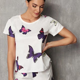 Mulvari Conjunto de pijama con estampado de mariposa