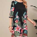 Vestido tunico con estampado tropical