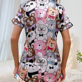 Conjunto de pijama con estampado de dibujos animados ribete en contraste