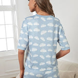 Conjunto de pijama shorts con camiseta con estampado de nube