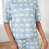 Conjunto de pijama shorts con camiseta con estampado de nube