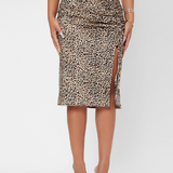 Falda de talle alto con estampado de leopardo con cordón con abertura lateral
