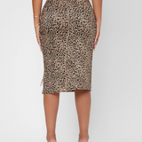 Falda de talle alto con estampado de leopardo con cordón con abertura lateral