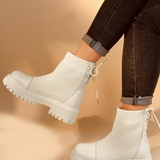 Resbalón minimalista en botas de punto, botas de mujer de color sólido con cordones de moda