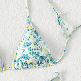 Conjunto De Traje De Baño De Bikini Con Lado Anudado Y Copa Triangular Con Estampado Floral Y Rayas