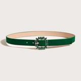 1 Pieza Cinturón De Cintura Para Damas Con Hebilla De Diamantes De Imitación Verde