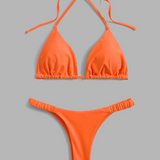 vestido de baño bikini halter con cordón trasero naranja