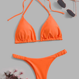 vestido de baño bikini halter con cordón trasero naranja