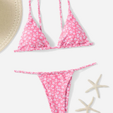 Conjunto de bikini floral Ditsy, Vestido de baño de 2 piezas con Brasier de triángulo con lazo en la espalda y tanga