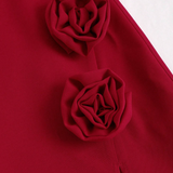 Vestido elegante de verano de unicolor con diseño de rosas en 3D, línea A, corte dividido, sin tirantes