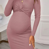 Maternidad Vestido ajustado tejido de canalé girante delantero