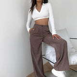 Muybonita.co Mujer/Pantalones/pantaloneselegantes3 Café integral / XS Pantalones de pierna ancha de cable de cintura alta