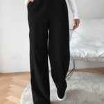 Muybonita.co Mujer/Pantalones/pantaloneselegantes3 Negro / S Pantalones de pierna ancha de cable de cintura alta