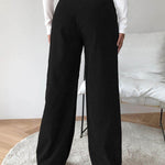 Muybonita.co Mujer/Pantalones/pantaloneselegantes3 Negro / XS Pantalones de pierna ancha de cable de cintura alta