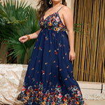 Multicolor / 4XL SHEIN Vestido de tirantes con estampado floral de cuello cruzado ribete con encaje guipure