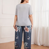 Conjunto de pijama con estampado floral con lazo