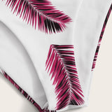 Swim Vcay Conjunto de bikini con estampado de hojas con cordones en la espalda, sujetador de tirantes y bottom de bikini, traje de bano de 2 piezas
