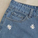 Shorts en mezclilla con bordado floral
