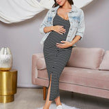 Maternidad vestido de rayas con boton delantero