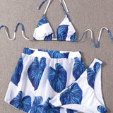 Swim Vcay Conjunto De Bikini Tropical Aleatorio De 3 Piezas Con Pantalones Cortos Para Cubrir