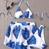 Swim Vcay Conjunto De Bikini Tropical Aleatorio De 3 Piezas Con Pantalones Cortos Para Cubrir