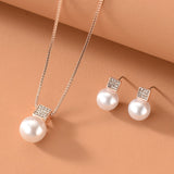 3 piezas Set joya con diseno de diamante de imitacion y perla artificial