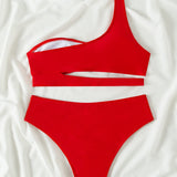 Swim Vcay Vestido de baño bikini de un hombro neon