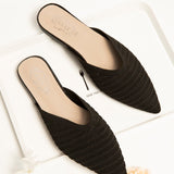 Mulas Planas De Tejido Minimalista, Zapato Unico Elegante Y Simple, De Punto Elastico Esbelto Negro Para Mujer, Adecuado Para Exteriores