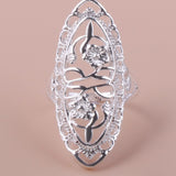 1 anillo de flor largo ahuecado de plata chapada en aleacion