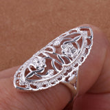 1 anillo de flor largo ahuecado de plata chapada en aleacion
