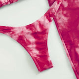 Swim Vcay Conjunto de bikini con tinte de corbata, sujetador triangular, bottom de tanga y vestido para cubrir, traje de bano de 3 piezas