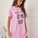 Vestido para dormir con slogan con con estampado de lunares