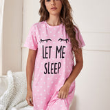 Vestido para dormir con slogan con con estampado de lunares