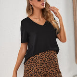Maternidad camiseta escote V con shorts con botón con estampado de leopardo