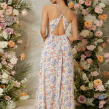 VCAY Vestido de tirantes con estampado floral de muslo con abertura