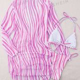 Swim Vcay 3 piezas de rayas halter Vestido de baño bikini con tanga triangulo & Pareo