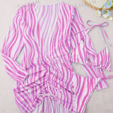 Swim Vcay 3 piezas de rayas halter Vestido de baño bikini con tanga triangulo & Pareo
