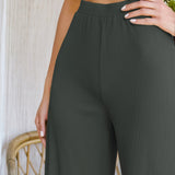 LUNE Pantalones de pierna ancha tejido de canale de cintura elastica